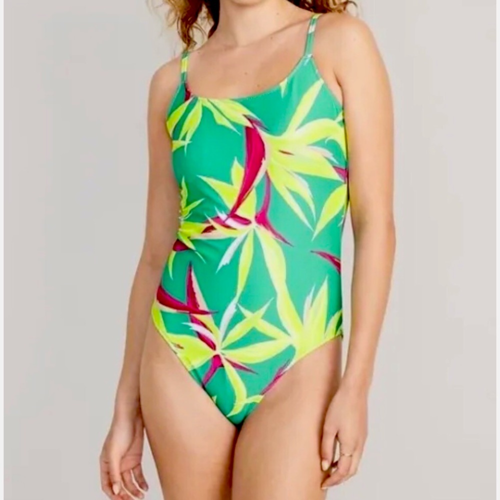 New Old Navy Women's Green Yellow Pink Tie-Back One-Piece Cami Swimsuit size M